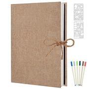AIOR Photo Album Self Adhesive 60 White Pages, Linen Scrapbook Album DIY Scrap Book with 6 Metallic Pens, Wedding Anniversary Presents Birthday Christmas Gifts (Beige)