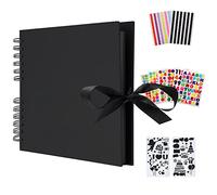 AIOR Scrap Books Photo Album Memory Books 80 Pages, DIY Large Scrapbook, Vintage Handmade Presents for Wedding Engagement Anniversary Birthday, Christmas Gifts for Girls Women (Black)
