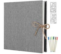 AIOR Self-Adhesive Photo Album Gluing and for DIY Large Linen Photo Albums Retro Scrapbook 60 White Pages Birthday, 33 x 32 cm (Grey)