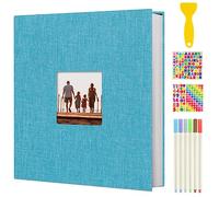 AIOR Self Adhesive Photo Album Scrapbook, Linen Hardcover Family Scrap Books 40 White Pages, DIY Anniversary Memory Book for Baby Wedding (Sky Blue)
