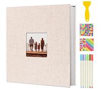 AIOR Self Adhesive Photo Album Scrapbook, Linen Hardcover Family Scrap Books 40 White Pages, DIY Anniversary Memory Book for Baby Wedding (Beige)