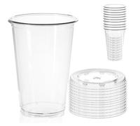 AIOS Avenue's Re-usable Takeaway Cups with Flat Lids and Paper Straws. 500ml/17oz. Pack of 50. Fits car Holders. for iced or hot Drinks.
