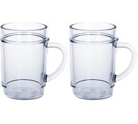 AIOS Set of 2 Unbreakable Polycarbonate Stackable Clear Beakers/Mugs with Handle for Juices/Hot Drinks/Mulled Wine. Capacity 350ml. Ideal for Kids. (Pack of 2)