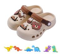 AioTio Children's clogs - Lightweight, breathable and non-slip. Easy to put on/take off, boy/girl, quick drying, ideal for garden/beach. Thick sole, indoor/outdoor use., Khaki Bear, 20/21 EU