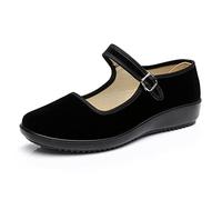 AioTio Upgraded Women's Velvet Mary Jane Shoes Black Cottton Old Beijing Cloth Flats Yoga Exercise Dance Shoes (6 UK)
