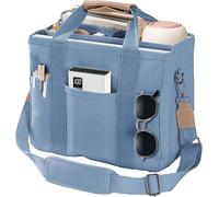 AioTio Women Multi-pocket Canvas Tote Bag Large Capacity Shoulder Crossbody Handbag With Compartments, Blue, M