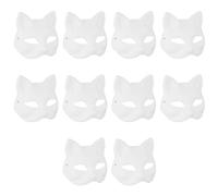 AIOUHMYM 10 Pcs Cat Masks to Decorate, White DIY Cat Fox Masks, Blank White Paper Mask, Japanese Style Half Face Hand Painted Mask for Cosplay Halloween Dance Party Carnival