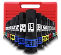 Aiourx 1/2" Drive Master Impact Hex Bit Socket Set, Metric & SAE, 20-Piece 1/2 Inch Drive Impact Allen Bit Socket Set, 5mm - 19mm & 1/4" - 3/4", Cr-Mo Steel, Heavy Duty Storage Case
