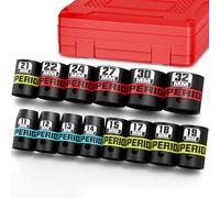 Aiourx 14 Piece 1/2" Drive Impact Socket Set, 11 mm-32 mm Shallow Socket, Metric, 6 Point, CR-V, Automotive Maintenance, Machinery Manufacturing