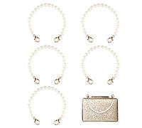 Aipaide 5 PCS Imitation Pearl Replacement Handbag Chains Purse Strap Pearl Handbag Chain Handles with Metal Buckles for DIY Bags Purse Handbag Accessories (10 Inch)