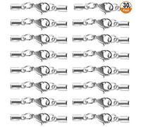 Aipaide Necklace Lobster Clasp 30PCS Stainless Steel Lobster Clasps with Cord Ends for Jewellery Making Necklace Bracelet DIY(gun metal color)