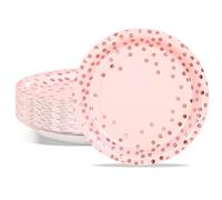 AIPartywar Party Paper Plates, 50-Pack Disposable Pink & Rose Gold, Foil Polka Dots, 7-Inch Dinner Plates for Graduation, Wedding, Birthday Parties