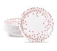 AIPartywar Party Paper Plates - 50 Pack Disposable White & Rose Gold, Foil Polka Dots, 9-Inch Dinner Plates for Graduation, Wedding, Birthday Parties