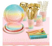 AIPartywar Rainbow Gold 226-Piece Kids Birthday Party Supplies - 25 Guests