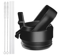 AIPENQ Straw Cap for YETI Rambler Bottle and RTIC Bottle, Straw Lid with 2 Straws and 2 Brushes (Black)
