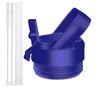 AIPENQ Straw Cap for YETI Rambler Bottle and RTIC Bottle, Straw Lid with 2 Straws and 2 Brushes (Offshore Blue)