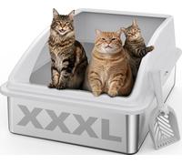 AIPERRO Stainless Steel Litter Box Extra Large for Big Cats Multi-Cats | Jumbo Extra Large Metal Cat Box with High Sided Lid, Anti-Urine Leakage, Non-Stick,Include Litter Scoop