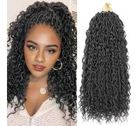 Aipin Goddess Locs 18" 7 Packs 18" 1B Boho River Locs Hippie Locks Wavy Crochet Hair Extensions with Curly Middle and Ends