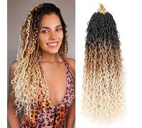 Aipin Goddess Locs Crochet Boho River Locs Hippie Locks Hair Extensions Wavy Crochet with Curly Middle and Ends Hair Extensions 8 Pieces T1B/27/613