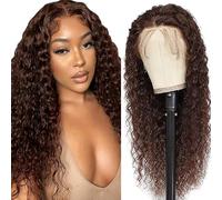 AiPliantfis 34 Inch Water Wave Human Hair Wig for Woman - 150% Density Remy Hair - Brown #4 Chocolate HD Lace with Baby Hair - Beginner Friendly Wig
