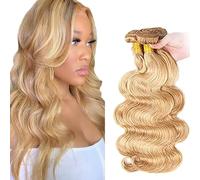 AiPliantfis Body Wave Human Hair Bundles Blonde Extensions Real Hair Brazilian Remy Hair Double Weft 27/613 Blonde Real Hair Wefts Brazilian Hair Bundles 100 g/PC 300 g Total 26 28 30