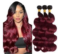 AiPliantfis Body Wave Human Hair Bundles Burgundy Extensions Real Hair Brazilian Remy Hair Double Weft 1B99J Ombre Real Hair Wefts Brazilian Hair Bundles 100 g/PC 300 g Total 26 28 30