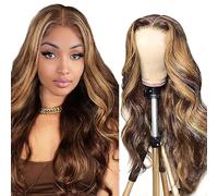 AiPliantfis Body Wave Human Hair Wig Blonde Real Hair Women's 4x4 Lace Glueless Wig Wear and Go P427 Highlight Blonde Pre Plucked 150% Density Unprocessed Brazilian Remy Hair 32 Inches