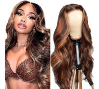 AiPliantfis Body Wave Human Hair Wig Brown Real Hair Wig Women's 4 x 1 Lace Glueless Wig Wear and Go P430 Highlight Pre Plucked 150% Density Unprocessed Remy Hair 30 Inches (76 cm)