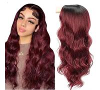 AiPliantfis Body Wave Human Hair Wig, Burgundy Real Hair Wig, Women, 4x4 Lace Glueless Wig, Wear and Go 1B99J Pre Plucked, 150% Density, Unprocessed Brazilian Remy Hair, 22 Inches (56 cm)