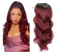 AiPliantfis Body Wave Human Hair Wig, Burgundy Real Hair Wig, Women's 4x4 Lace Glueless Wig, Wear and Go 1B99J Pre Plucked, 150% Density, Unprocessed Brazilian Remy Hair, 26 Inches (66 cm)