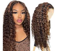 AiPliantfis Brown Real Hair Wig, Women's 4x1 Lace Glueless Wig, Deep Wave, 150% Density, Unprocessed Remy Hair, 24 Inches / 61cm