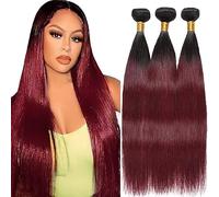 AiPliantfis Burgundy Human Hair Bundles Straight Brazilian Hair Bundles Real Hair Wefts 1B99J Double Weft Grade 8A Unprocessed Virgin Brazilian Remy Hair 18 20 22 Inches
