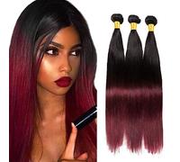 AiPliantfis Burgundy Human Hair Bundles Straight Brazilian Hair Bundles Real Hair Wefts 1B99J Double Weft Grade 8A Unprocessed Virgin Brazilian Remy Hair 30 32 34 Inches