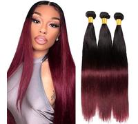 AiPliantfis Burgundy Human Hair Bundles Straight Brazilian Hair Bundles Real Hair Wefts 1B99J Double Weft Grade 8A Unprocessed Virgin Brazilian Remy Hair 24 26 28 Inches