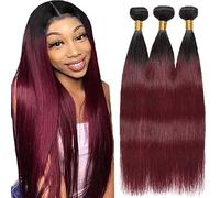AiPliantfis Burgundy Human Hair Bundles Straight Brazilian Hair Bundles Real Hair Wefts 1B99J Double Weft Grade 8A Unprocessed Virgin Brazilian Remy Hair 14 16 18 Inches