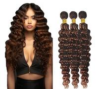 AiPliantfis Deep Wave Human Hair Bundles Extensions Brown Real Hair Wefts Human Hair Bundles Double Weft 100 g/PC 3 Bundles 300 g Total 100% Brazilian Remy Human Hair Extensions 28 30 32 Inches