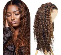 AiPliantfis Deep Wave Human Hair Wig Brown Real Hair Women's 4 x 1 Lace Glueless Wig Wear and Go P430 Highlight Pre Plucked 150% Density Unprocessed Remy Hair 20 Inches / 51 cm