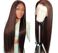 AiPliantfis Glueless Wig Wear and Go Real Hair Wig Women's Straight Human Hair Wig 13 x 6 Lace #4 Chocolate Brown Pre Plucked 150% Density Real Unprocessed Remy Hair 24 Inches (61 cm)