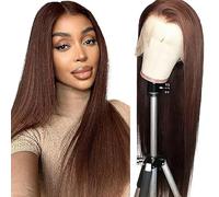 AiPliantfis Glueless Wig Wear and Go Real Hair Wig Women's Straight Human Hair Wig 13 x 6 Lace #4 Chocolate Brown Pre Plucked 150% Density Real Unprocessed Remy Hair 26 Inches (66 cm)