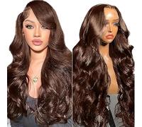 AiPliantfis Human Hair Wig 13x6 Lace Wig Glueless Wig Body Wave Gluleless Wig with Baby Hair #4 Chocolate Color Grade 8A Unprocessed Brazilian Remy Hair for Woman 32 Inch