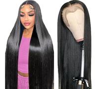AiPliantfis Human Hair Wig 13x6 Lace Wig Glueless Wig Straight Gluleless Wig with Baby Hair Natural Black Color Grade 8A Unprocessed Brazilian Remy Hair for Woman 32 Inch