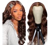 AiPliantfis Human Hair Wig Glueless Wig Wear and Go Real Hair Wig Women's Body Wave 13 x 6 Lace #4 Chocolate Brown Pre Plucked 150% Density Real Unprocessed Remy Hair 28 Inches (71 cm)
