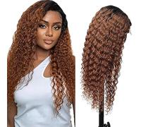 AiPliantfis Human Hair Wig Glueless Wig Wear and Go Real Hair Wig Women's Curly Wave 4x4 Lace 1B/30 Ombre Brown Pre Plucked 150% Density Real Unprocessed Remy Hair 28 Inches (71 cm)