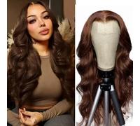 AiPliantfis Real Hair Wig Women's Glueless Wig Human Hair Wig Body Wave #4 Chocolate Brown 4x1 Lace Natural Hairline with Baby Hair Blenched Knots Minimal Smell Minimal Tangle for Women 14 Inches