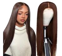 AiPliantfis Real Hair Wig Women's Glueless Wig Human Hair Wig Straight #4 Chocolate Brown 4x1 Lace Natural Hairline with Baby Hair Blenched Knots Minimal Smell Minimal Tangle for Women 34 Inches (86