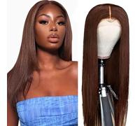 AiPliantfis Real Hair Wig Women's Glueless Wig Human Hair Wig Straight #4 Chocolate Brown 4x1 Lace Natural Hairline with Baby Hair Blenched Knots Minimal Smell Minimal Tangle for Women 71 cm