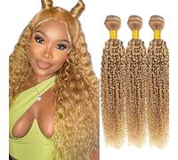 AiPliantfis Sew in Bundles Human Hair Extensions Real Hair Wefts Kinky Curly Wave Blonde Bundles Human Hair Minimal Smell Minimal Tangle Remy Hair 30 32 34 Inches