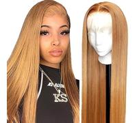 AiPliantfis Straight Human Hair Wig, Blonde Real Hair Wig, Women's 13 x 6 Lace Glueless Wig, Wear and Go #27 Light Blonde, Pre Plucked, 150% Density, Real Unprocessed Remy Hair, 34 Inches (86 cm)