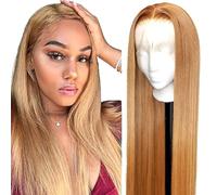 AiPliantfis Straight Human Hair Wig, Blonde Real Hair Wig, Women's 13 x 6 Lace Glueless Wig, Wear and Go #27 Light Blonde, Pre-Plucked, 150% Density, Real Unprocessed Remy Hair, 22 Inches (56