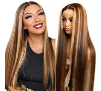 AiPliantfis Straight Human Hair Wig, Blonde Real Hair Wig, Women's 13 x 6 Lace Glueless Wig, Wear and Go P427 Highlight, Pre-Plucked, 150% Density, Unprocessed Brazilian Remy Hair, 14 Inches (35